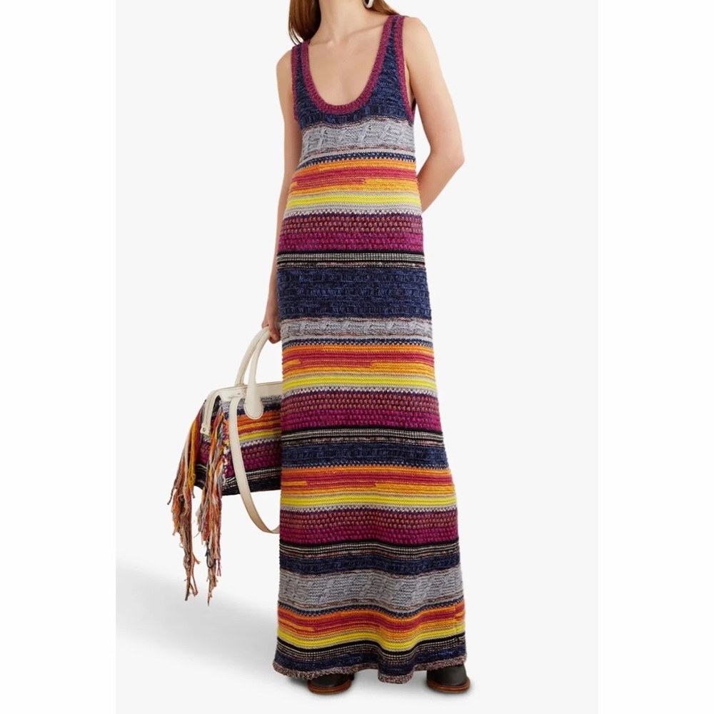 Chloe Rainbow Knit Sweater Tank Dress Cashmere Wool Stripe Colorblock L